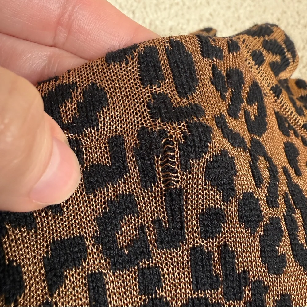 St. John Knit Leopard Animal Print Mock Neck Short Sleeve Top - Picture 17 of 17